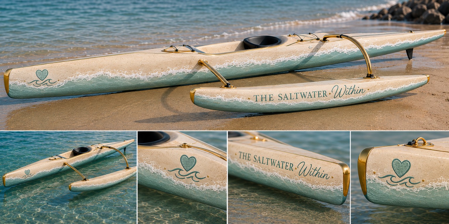The Saltwater Within outrigger canoe on the shoreline